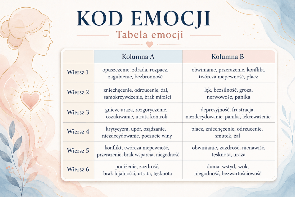 kod emocji tabela